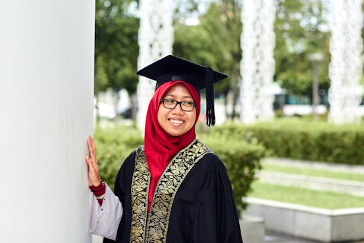 Photo of a Woman Wearing Graduation Gown and Mortar Board